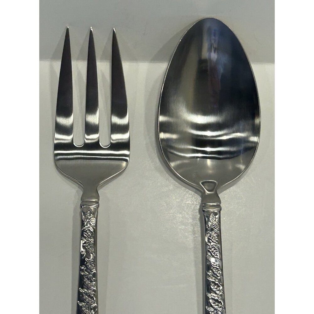 Yamazaki Gear TAPESTRY BOUQUET Serving Spoon and Fork Set Preowned Nice! - Picture 3 of 11
